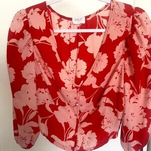 Red, pink floral blouse